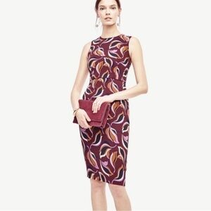 Ann Taylor Career Sheath Dress Burgundy Fall Floral